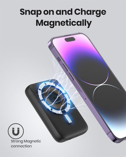 Magnetic Battery Pack Compatible with MagSafe, Compact 10000mAh 20W PD Portable Charger, USB C in&Out Wireless Power Bank, Only for iPhone 15/15 Plus/15 Pro/15 Pro Max, iPhone 14/13/12 Series