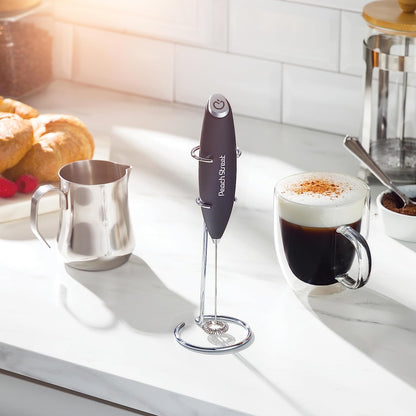 Powerful Handheld Milk Frother, Mini Milk Frother, Battery Operated (Not included) Stainless Steel Drink Mixer - Milk Frother Stand for Milk Coffee, Lattes, Cappuccino, Frappe, Matcha, Hot Chocolate