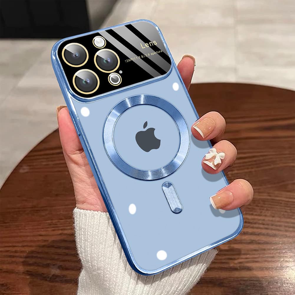 Magnetic Clear Case for iPhone 15 Pro Max Case 6.7" [Compatible with MagSafe] with Full Camera Cover Protection Shockproof Protective Slim Stylish Design Case for Women Girls 2023, Sierra Blue