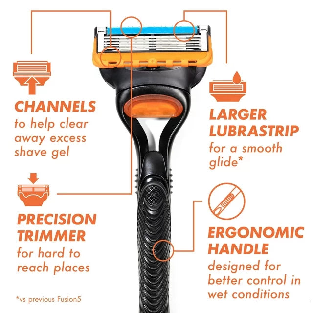 Fusion5 Men's Razor Handle and 2 Blade Refills, Orange