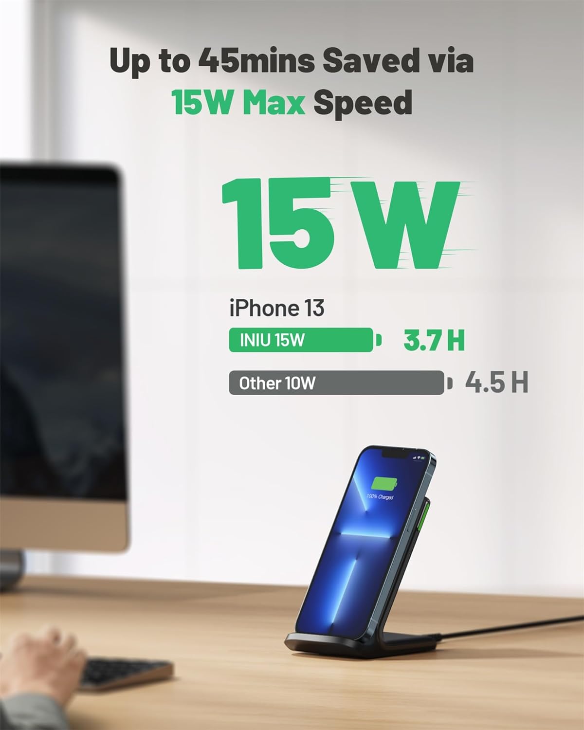 Wireless Charger, 15W Fast Wireless Charging Station with Sleep-Friendly Adaptive Light Compatible with iPhone 15 14 13 12 Pro XR XS 8 Plus Samsung Galaxy S23 S22 S21 S20 Note 20 10 Google etc