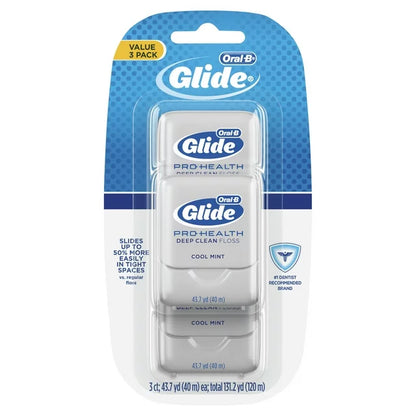 Glide Pro-Health Deep Clean Cool Mint Lightly Waxed Dental Floss, Value 3 Pack (40m Each)