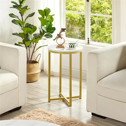 Faux Marble Side Table, White/Gold