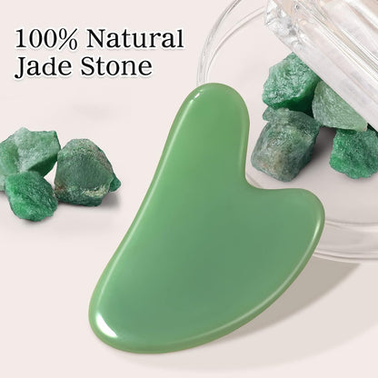 Gua Sha Facial Tools Guasha Tool Gua Sha Jade Stone for Face Skincare Facial Body Acupuncture Relieve Muscle Tensions Reduce Puffiness Festive Gifts (Green)