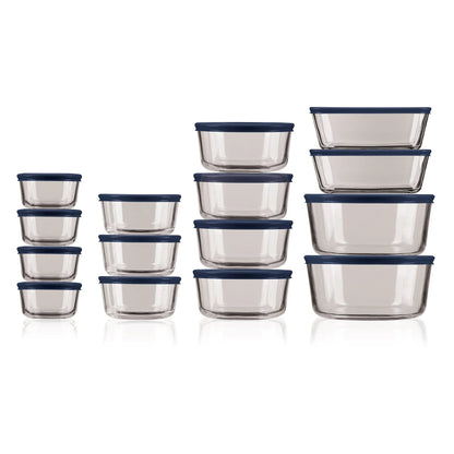 Anchor Hocking Clear Glass Storage 30 Piece Set with Navy Lids