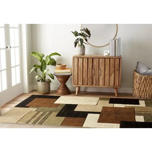 Tribeca Mason Contemporary Geometric Area Rug, Brown/Green, 18.9"x31.5"