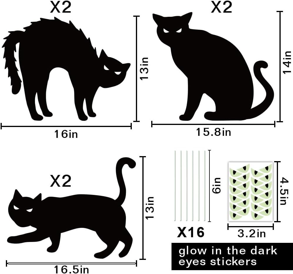 Halloween Decorations Outdoor, 6ct Black Cat Decor Yard Signs with Stakes, Scary Silhouette with Glow in Dark Eyes, Corrugated Plastic, Waterproof Lawn Decorations for Kids Family Home Party