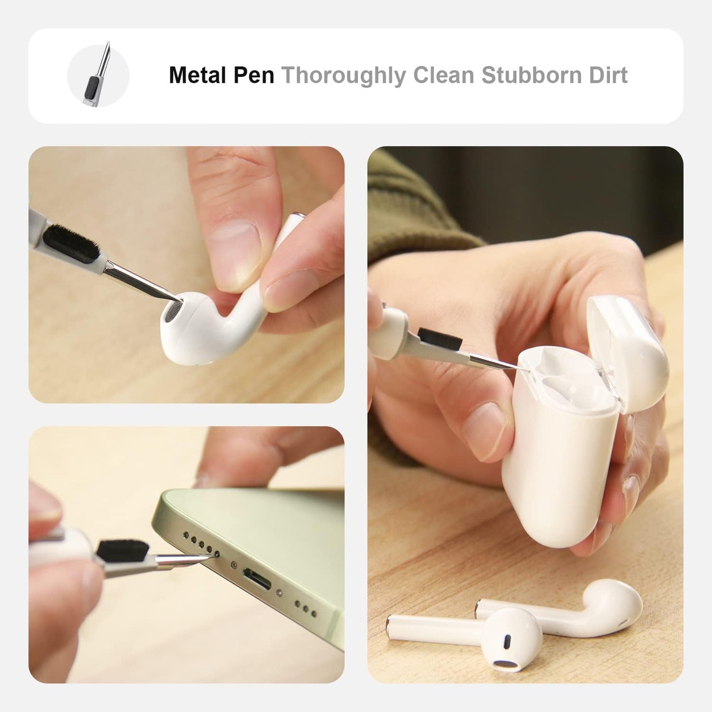 Cleaner Kit for Airpods Pro 1 2 3 Multi-Function Cleaning Pen with Soft Brush Flocking Sponge for Bluetooth Earphones Case Cleaning Tools White