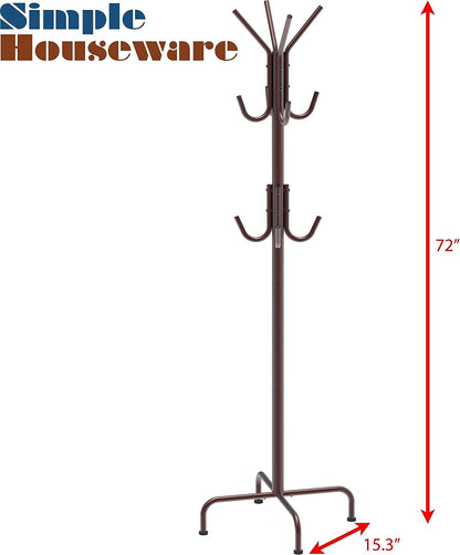 Standing Coat and Hat Hanger Organizer Rack, Bronze