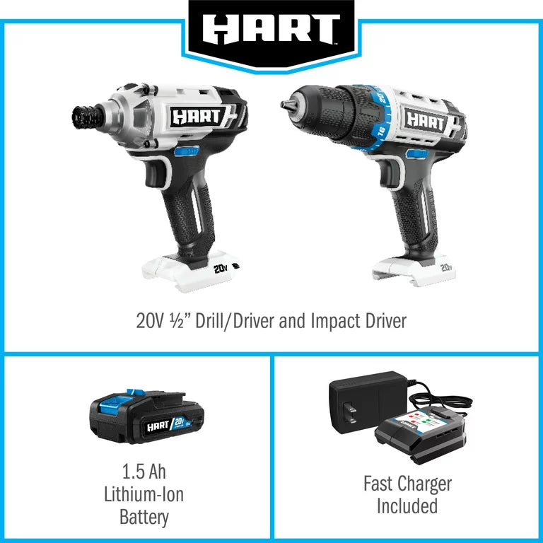 20-Volt Cordless 2-Piece 1/2-inch Drill and Impact Driver Combo Kit (1) 1.5Ah Lithium-Ion Battery