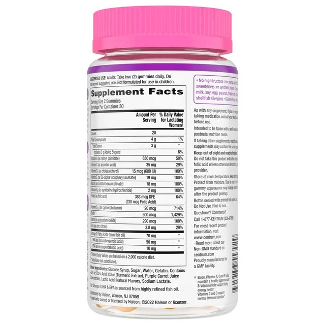 Postnatal Multivitamin Gummies for Women with Biotin and Dha, Mixed Berry and Lemon Flavors - 60 Count, 30 Day Supply