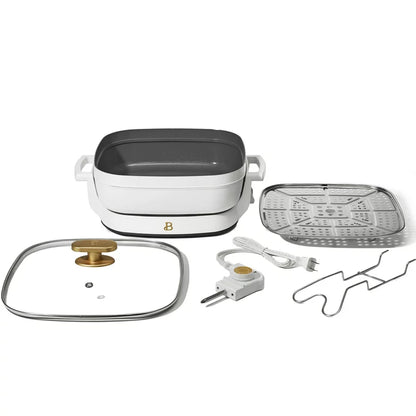 5-in-1 Electric Expandable Skillet, White Icing by Drew Barrymore, Up to 7 QT