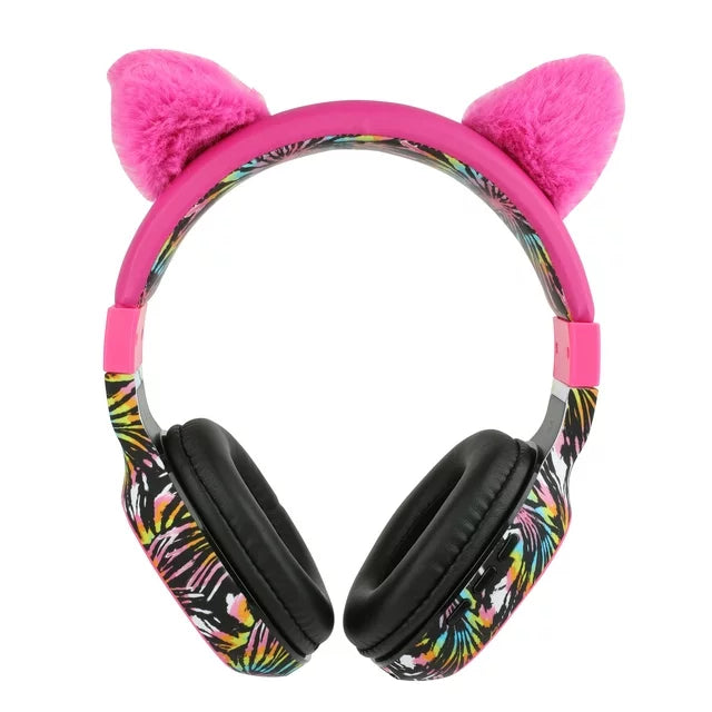 Portable Wireless Bluetooth Headphones with Cat Ears-Pink