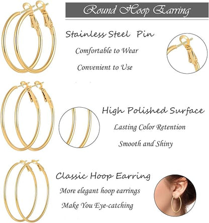 Stainless Steel gold silver Plated Hoop Earrings for Women Girls, Hypoallergenic Hoops Women's Earrings Loop Earrings Set