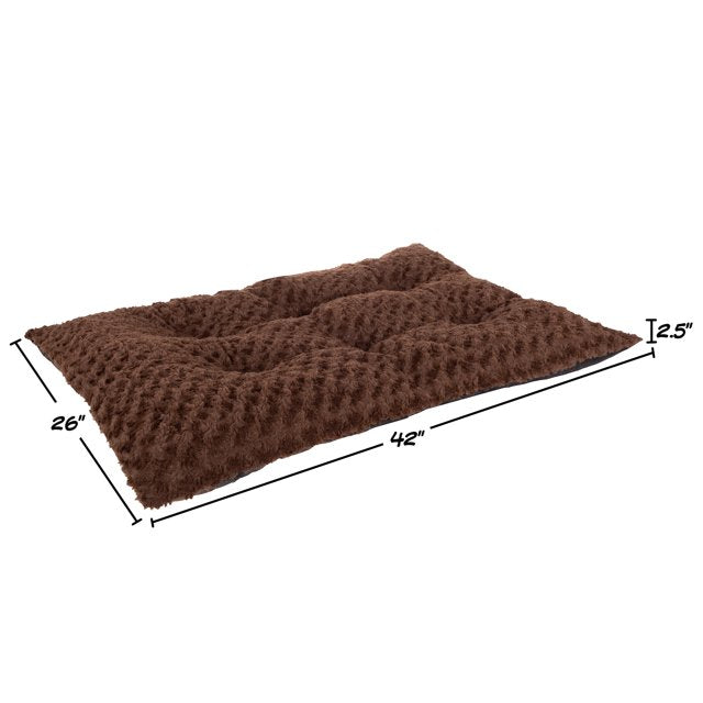 Large Dog Pillow Bed and Sleep Crate Pad with Faux Fur - Machine Washable, 42x26 Brown