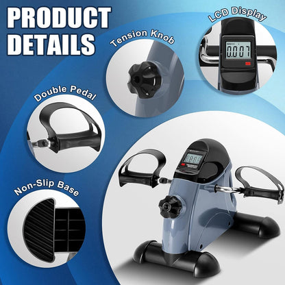 Mini Exercise Bike,  Under Desk Bike Pedal Exerciser Portable Foot Cycle Arm & Leg Peddler Machine with LCD Screen Displays