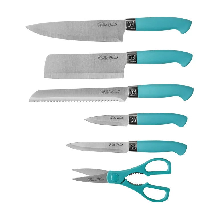 Woman Breezy Blossoms 11-Piece Stainless Steel Knife Block Set, Teal