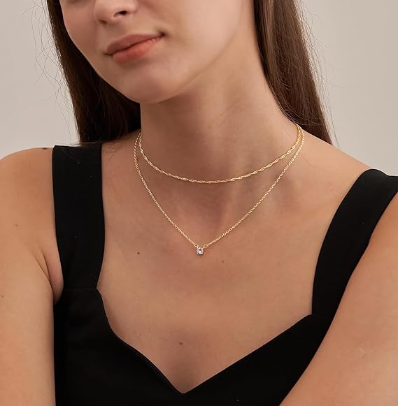 Diamond Necklaces for Women, Dainty Gold Necklace 14k Gold Plated Long Lariat Necklace Simple Gold CZ Diamond Choker Necklaces for Women Trendy Gold Necklace Jewelry Gifts for Girls