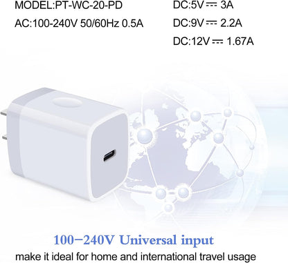 2Pack 20W PD 3.0 Wall Charger Power Delivery Type C Fast Charger Block for iPhone 15 14 SE 13 12 11 Pro Max XS XR X 8 Plus,iPad Pro,AirPods Pro,Pixel 7 6 5,Galaxy S23 S22 A14 A54