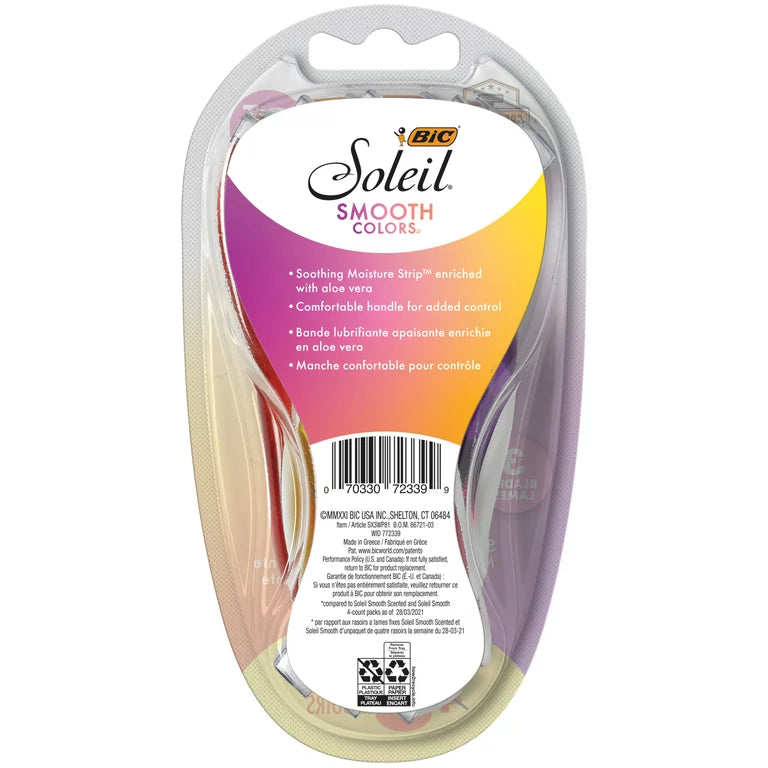 Soleil Smooth Colors Disposable Razors for Women Sensitive Skin, 3 Blades and 8 Razors