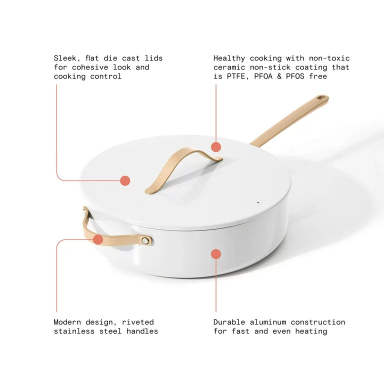 5.5 Quart Ceramic Non-Stick Sauté Pan, White Icing by Drew Barrymore