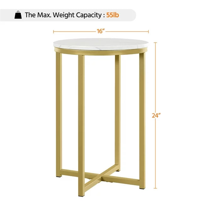 Faux Marble Side Table, White/Gold