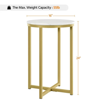 Faux Marble Side Table, White/Gold