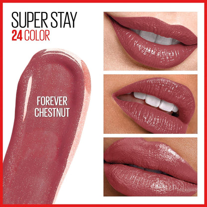 Super Stay 24, 2-Step Liquid Lipstick Makeup, Long Lasting Highly Pigmented Color with Moisturizing Balm, Forever Chestnut, Brown, 1 Count