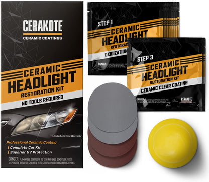 Ceramic Headlight Restoration Kit – Guaranteed To Last As Long As You Own Your Vehicle – Brings Headlights back to Like New Condition - 3 Easy Steps - No Power Tools Required