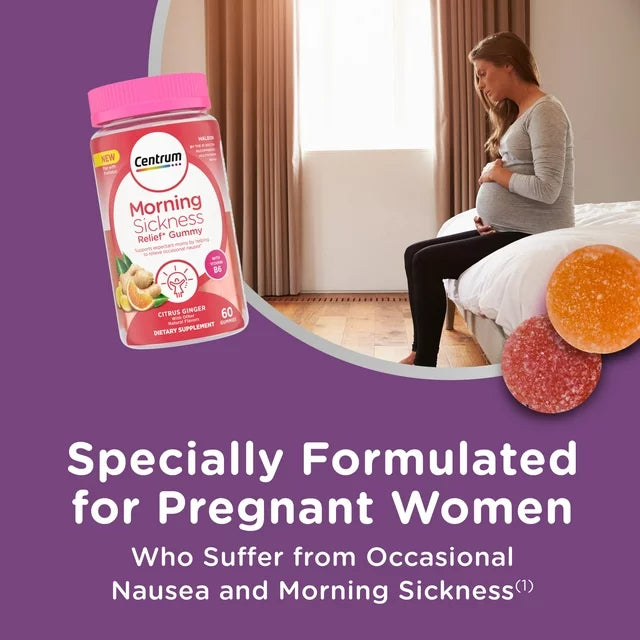 Morning Sickness Relief Gummies for Women, Citrus Ginger Flavor - 60 Count, up to 60 Day Supply