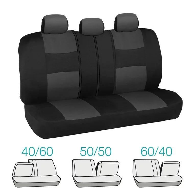 PolyPro Car Seat Covers Full Set, Charcoal Gray Two-Tone Front and Rear Split Bench Seat Covers for Cars Trucks SUV