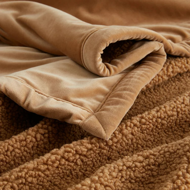 Teddy Faux Fur Throw Blanket, Caramel Beige, Standard