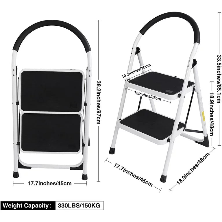 2 Step Ladder Folding Step Stool with Anti-Slip Pedal Steel Ladder for Household