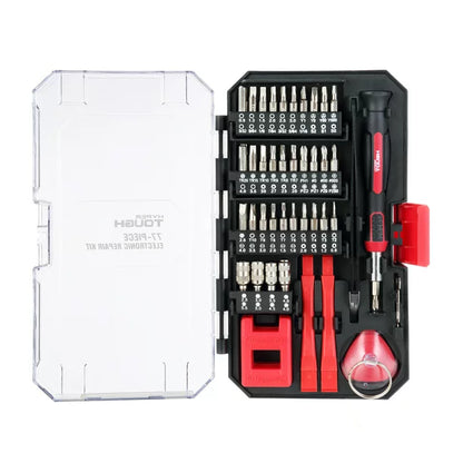 77 Piece Precision Tool Kit with Magnetic Screwdriver, Standard Size Bits, and Case