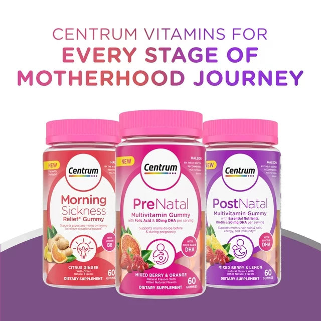 Postnatal Multivitamin Gummies for Women with Biotin and Dha, Mixed Berry and Lemon Flavors - 60 Count, 30 Day Supply