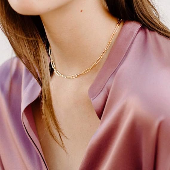 Dainty Layered Initial Necklaces for Women Trendy, 14K Real Gold Plated Paperclip Chain Necklace Cute Hexagon Letter Pendant Initial Choker Necklace Gold Layered Necklaces for Women