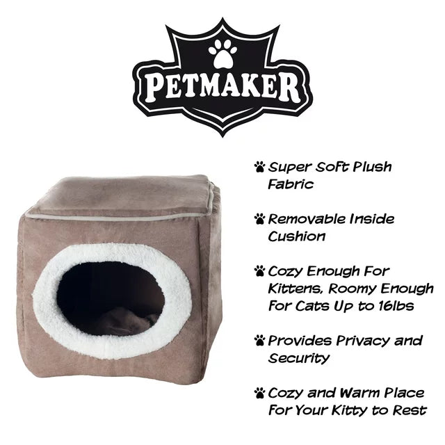 Cat or Dog Bed Cozy Cave Enclosed Cube Pet Bed - Light Coffee