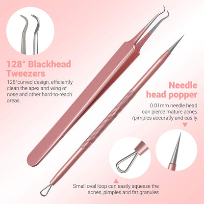 Blackhead Remover Pimple Popper Tool Kit - Professional Extractor for Nose and Face, Stainless Comedone, Blemish Whitehead Popping with Portable Metal Case.