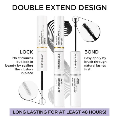 Lash Bond and Seal, Cluster Lash Glue for Individual Cluster Lashes DIY Eyelash Extensions Latex Free Aftercare Sealant with Mascara Wand Super Strong Hold 72 Hours