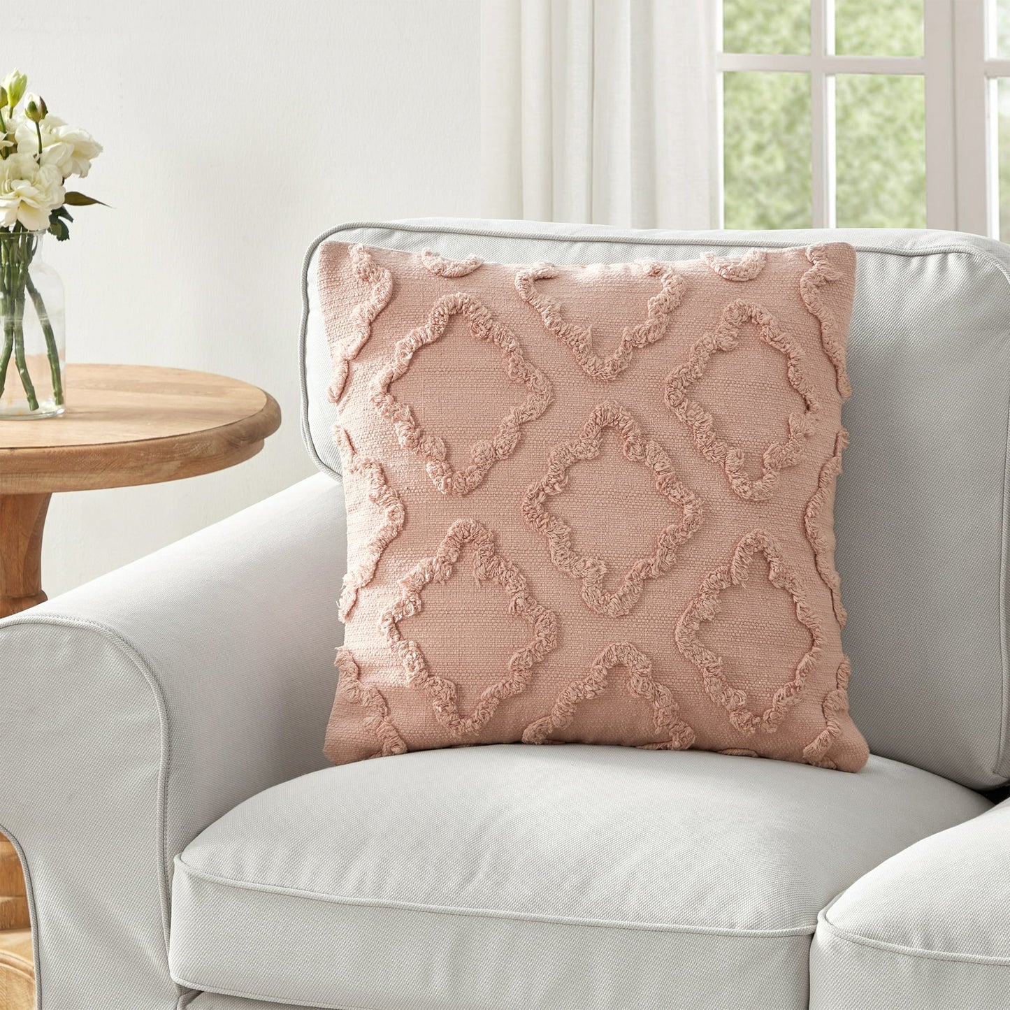 Odessa Diamond Cotton Decorative Pillow Cover, 20" x 20", Blush