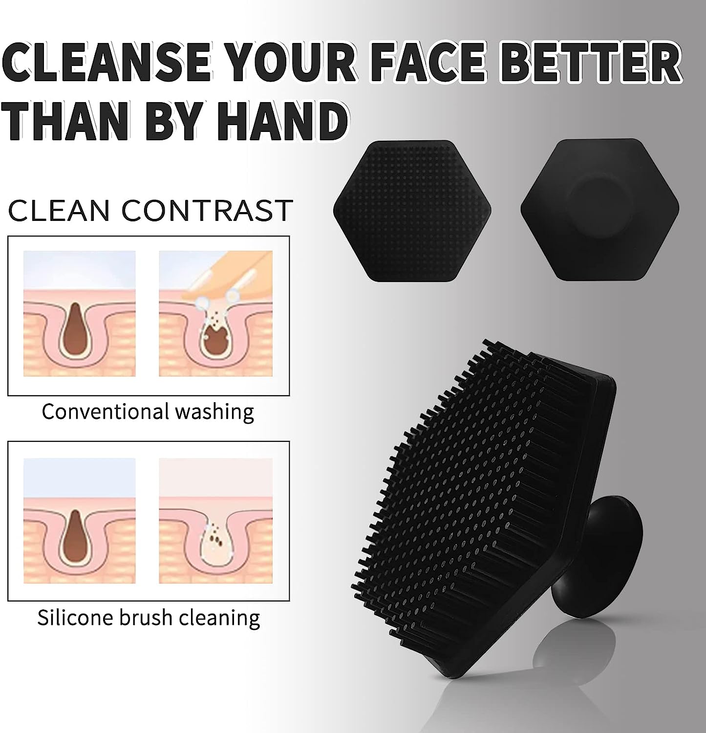 Silicone Face Scrubber for Men, Gentle Exfoliator Pad & Massager, Facial Cleansing/Wash Brush - Removes Dead & Dry Skin（Black）