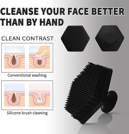 Silicone Face Scrubber for Men, Gentle Exfoliator Pad & Massager, Facial Cleansing/Wash Brush - Removes Dead & Dry Skin（Black）