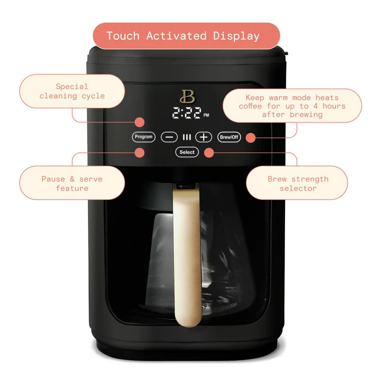 14-Cup Programmable Drip Coffee Maker with Touch-Activated Display, Black Sesame by Drew Barrymore