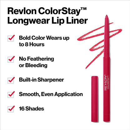 Lip Liner, Colorstay Face Makeup with Built-in-Sharpener, Longwear Rich Lip Colors, Smooth Application, 670 Wine