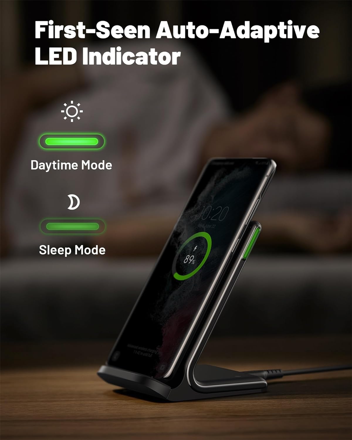 Wireless Charger, 15W Fast Wireless Charging Station with Sleep-Friendly Adaptive Light Compatible with iPhone 15 14 13 12 Pro XR XS 8 Plus Samsung Galaxy S23 S22 S21 S20 Note 20 10 Google etc