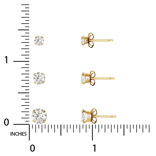 10kt Yellow Gold CZ Clear Diamond Stud Earrings Set, 3mm, 4mm, and 5mm (3.9) 3.9 stars out of 89 reviews 89 reviews