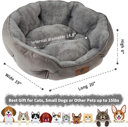 Small Dog Bed for Small Dogs, Cat Beds for Indoor Cats, Pet Bed for Puppy and Kitty, Extra Soft & Machine Washable with Anti-Slip & Water-Resistant Oxford Bottom, Grey, 20 inches