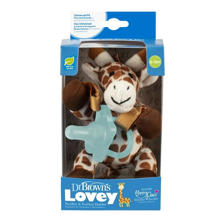 Baby Lovey Pacifier & Teether Holder, Giraffe with Green HappyPaci, 100% Silicone, 0-6 m