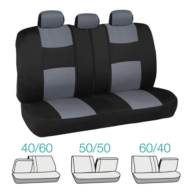 PolyPro Car Seat Covers Full Set, Gray Two-Tone Front and Rear Split Bench Seat Covers for Cars Trucks SUV