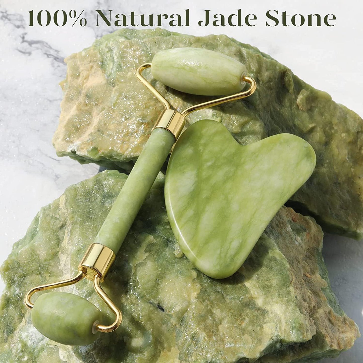 Jade Roller & Gua Sha Facial Tools Face Roller and Gua Sha Set for Skin Care Routine and Puffiness, Self Care Gift for Men Women - Green